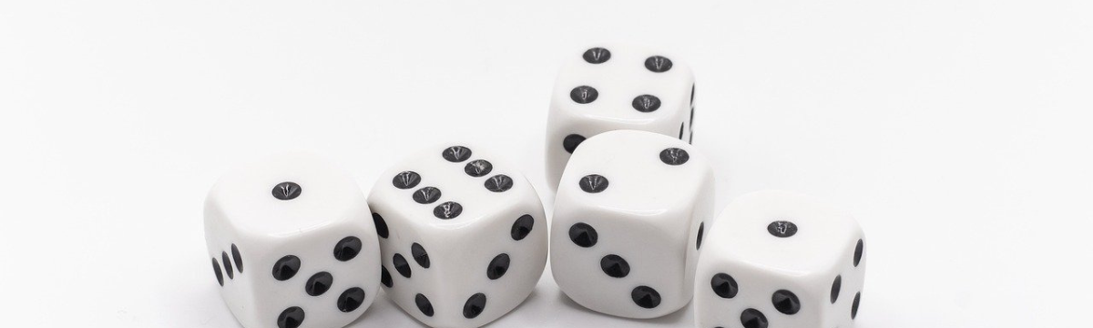 5 dice on a grey background 