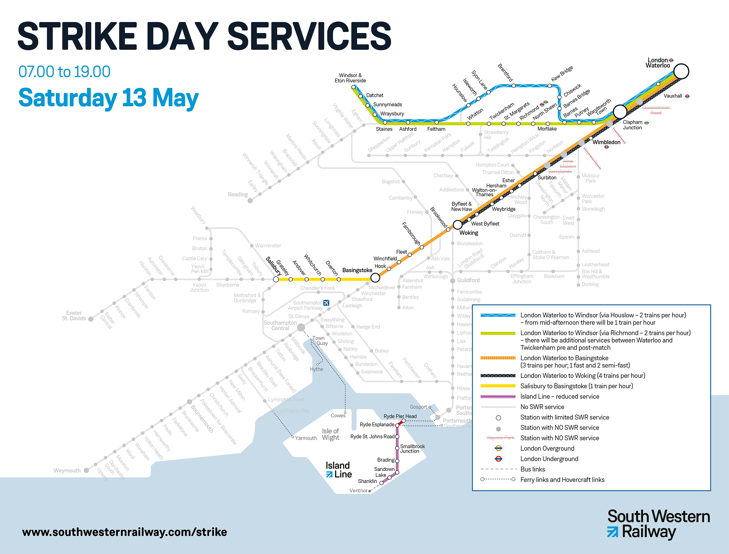 Graphic of strike day services for 13 may