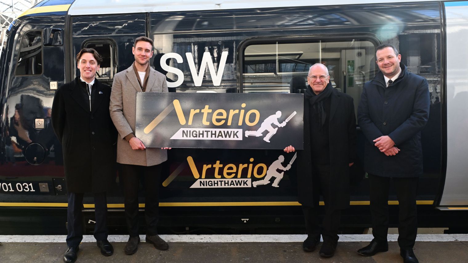 Stuart Meek, Stuart Broad, Lord Hendy and Mark Goodall in front of Arterio