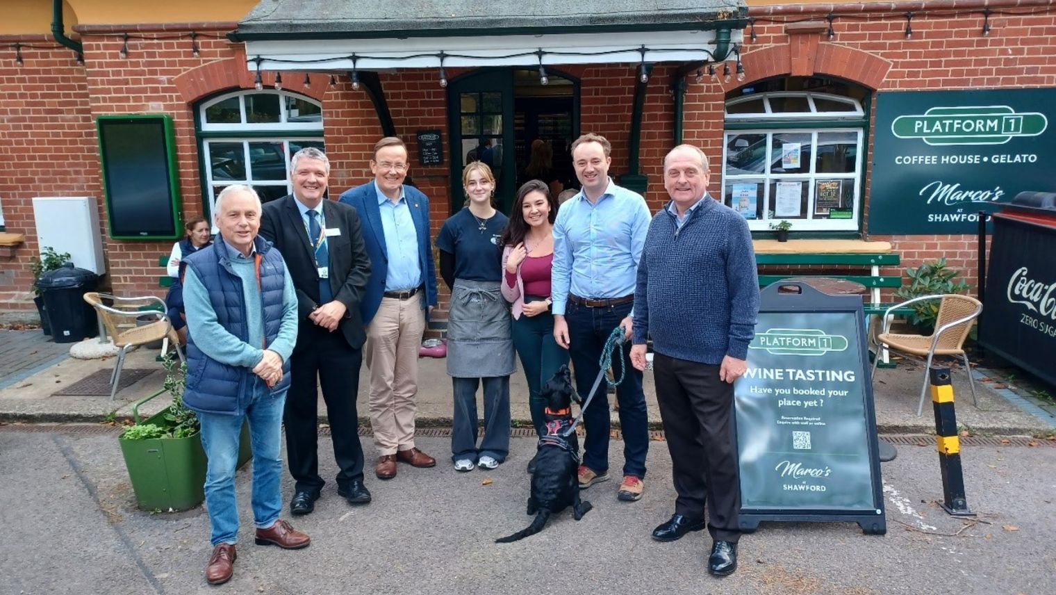 Danny Chambers, MP for Winchester (second from right) recently visited Platform 1 cafe at Shawford Station