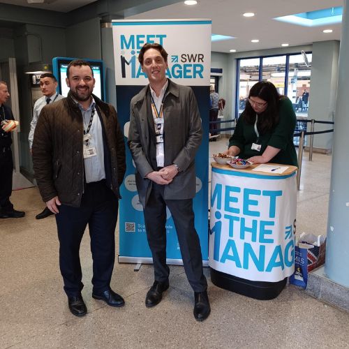 Managing director Stuart Meek at a Meet the Manager event at Woking station