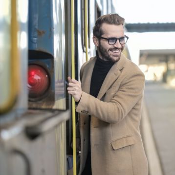 Man boarding a train