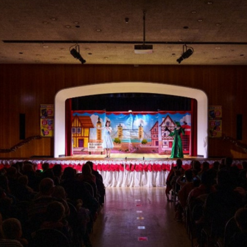 A performance on stage with an audience watching