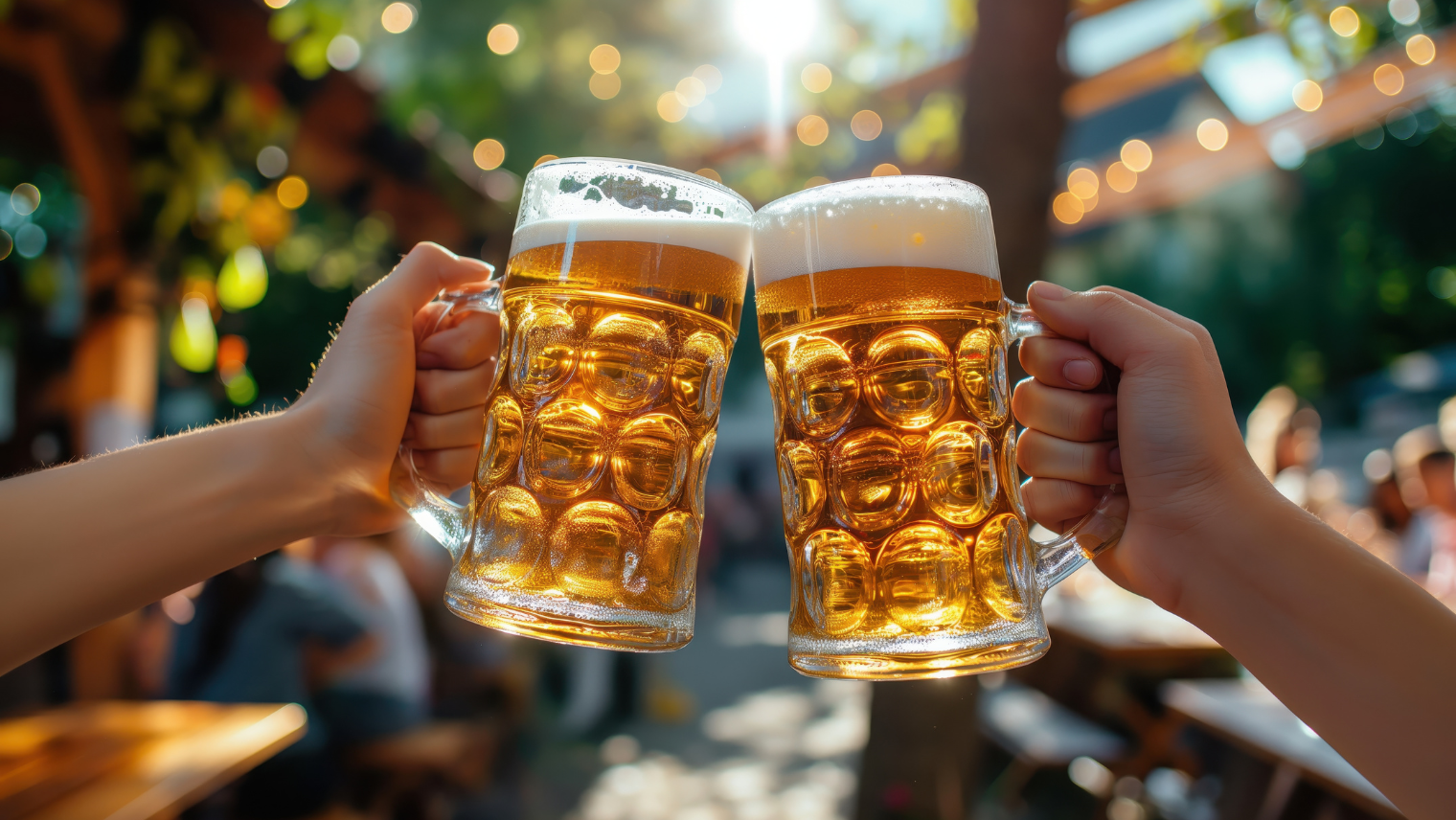 Friends cheers with beers for Oktoberfest