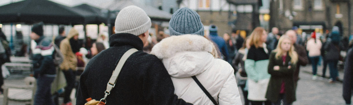 A couple walking outside