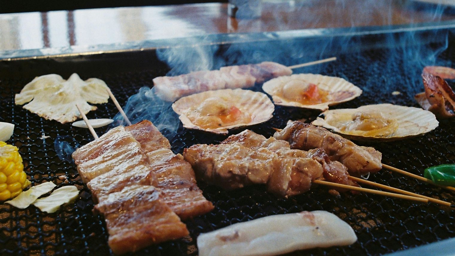 Japanese food cooking on the grill