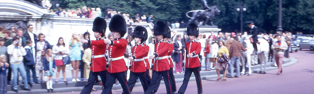 Buckingham Palace guards marching