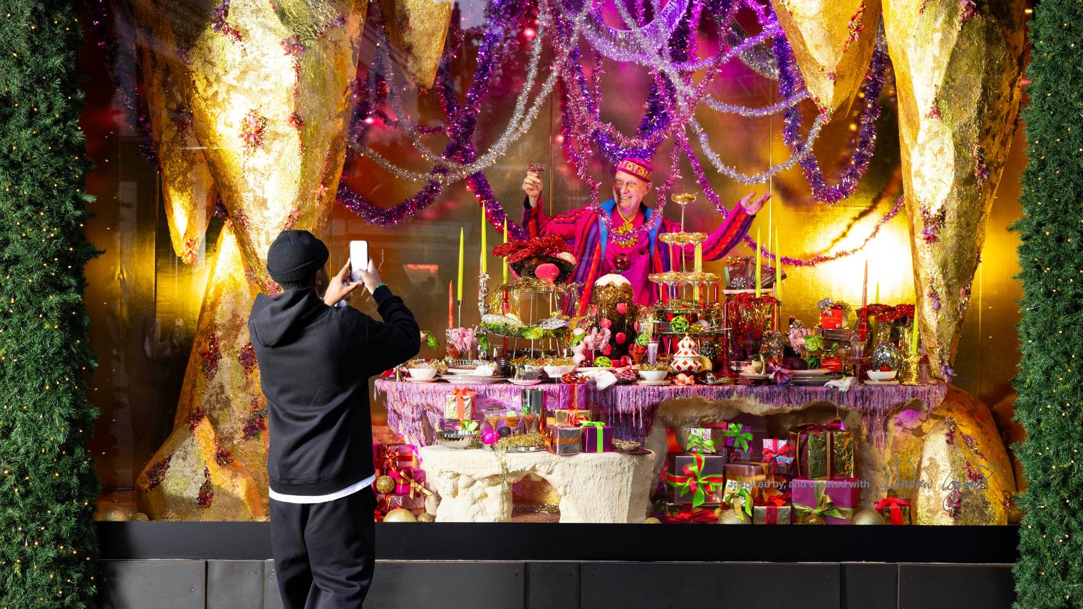 A decorated window at Selfridges Xmas 2024