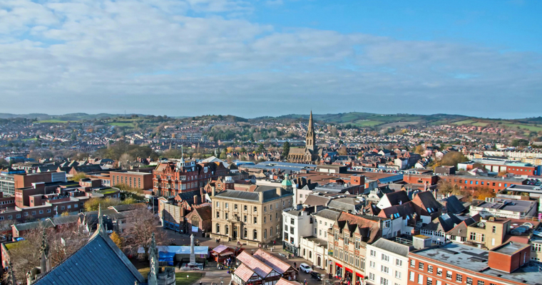Looking across Exeter from the Cathedral