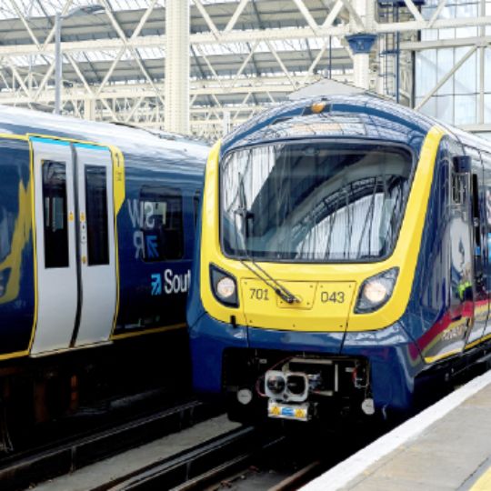 South Western Railway (SWR) new Arterio trains side by side at Waterloo station