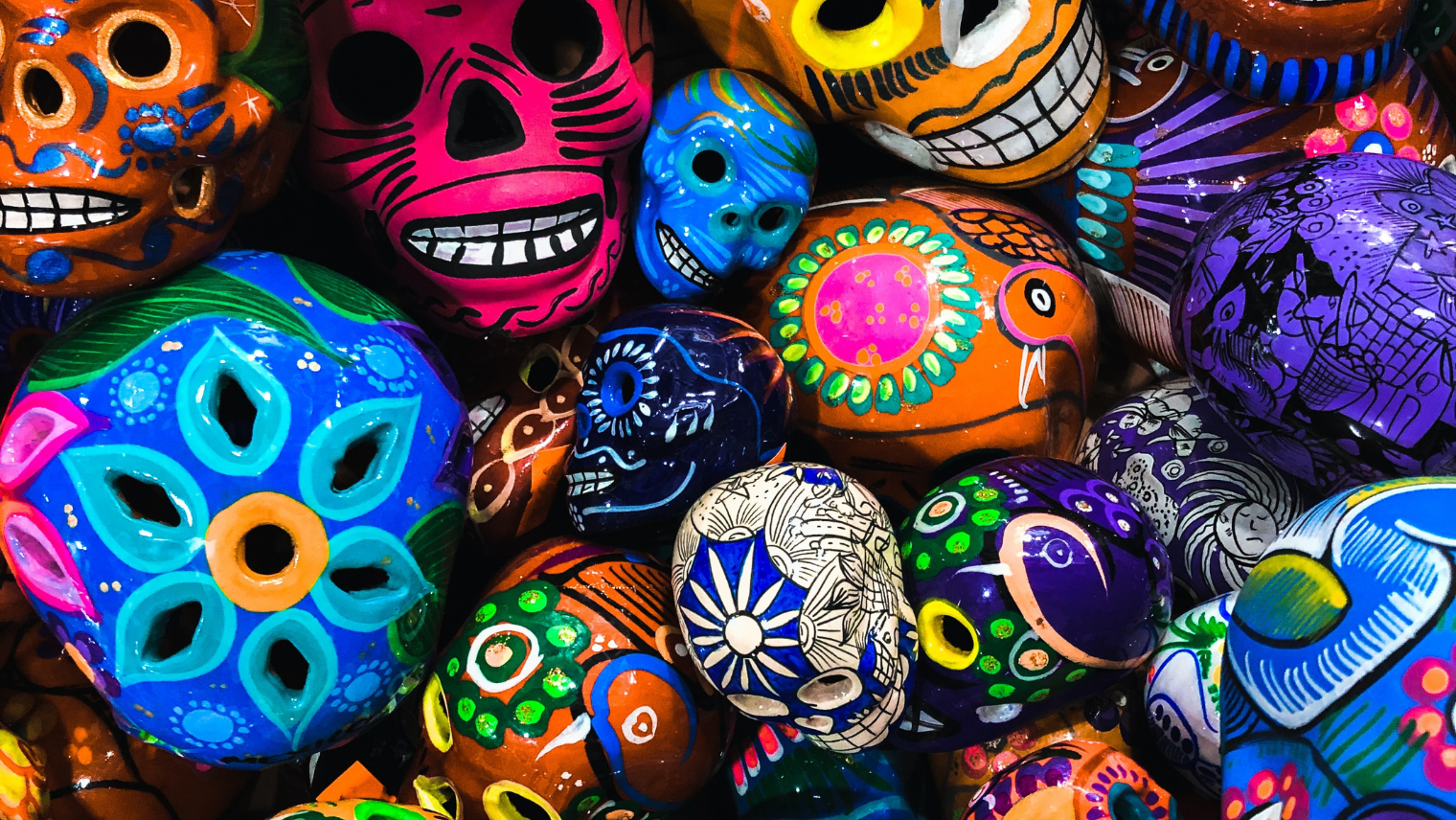 Colourful fake skulls